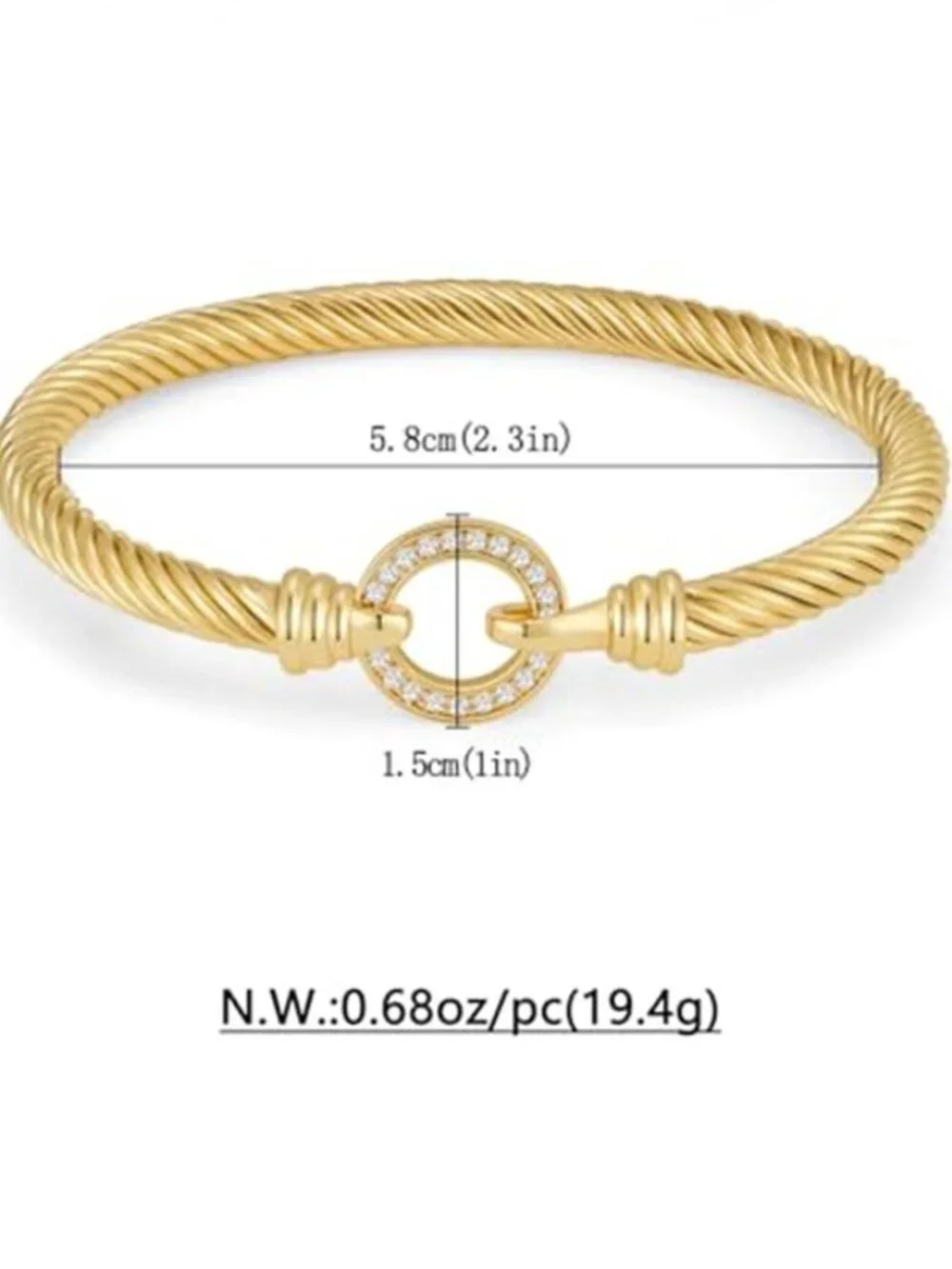 Two Tone Twisted Cable Cuff Bracelet Gold Silver Bangle for Women